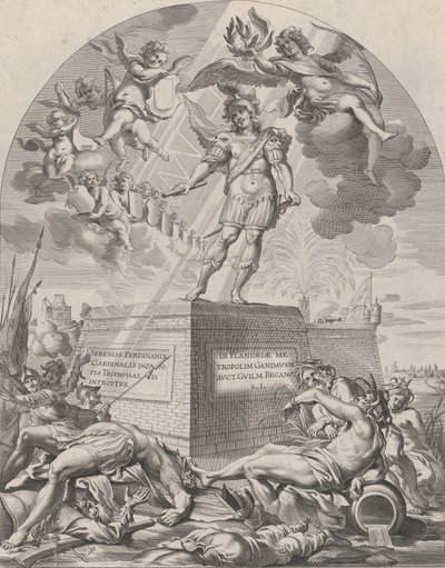 Planche 1 : Ferdinand en Mars, debout sur un piédestal, de 
