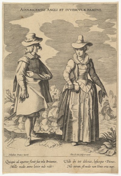 Adolescent anglais et jeune fille de Habitus de Fashions of Different Nations - Pieter de Jode I