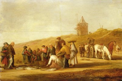 Pêcheurs vendant leur prise sur la plage - Pieter de Neyn