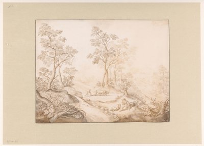 Paysage boisé avec femme, homme et un fermier - Pieter de Porck