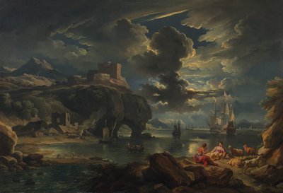 Paysage côtier méditerranéen au clair de lune, vers 1700-01 - Pieter the Younger Mulier