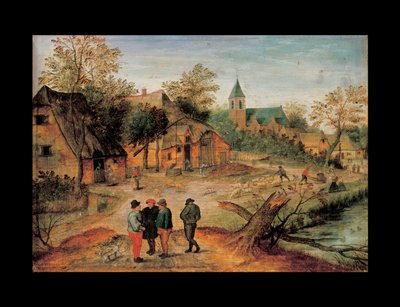 Paysage de village avec des fermiers conversant au premier plan, 1634 - Pieter Brueghel the Younger