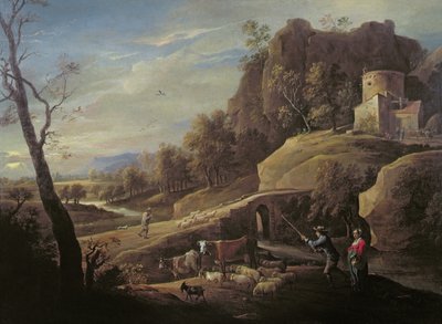 Paysage avec des fermiers s