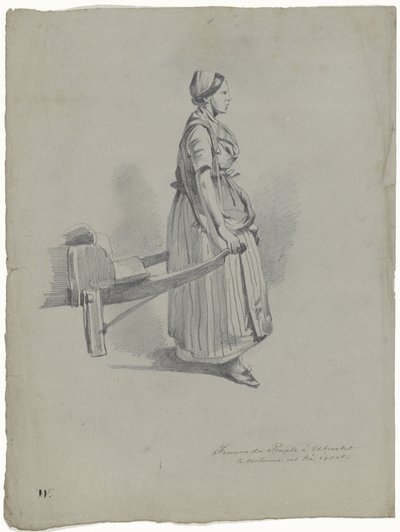 Femme debout tirant une charrette à Utrecht - Pieter van Loon