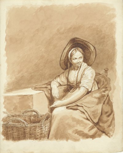 Jeune fille assise avec un grand chapeau et un panier - Pieter van Loon