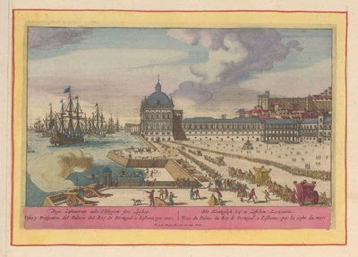 Vue du Palais Royal à Lisbonne et de la cour avec des gens - Pieter van den Berge