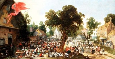 Paysans célébrant un jour de fête dans une rue de village - Pieter van der Hulst