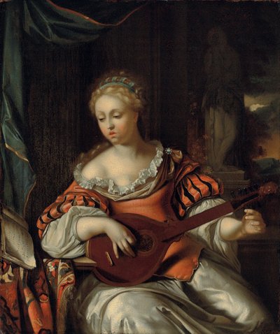 Une dame jouant du luth dans un portique - Pieter van der Werff