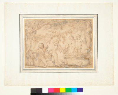Putti et satyres enfants pressant des raisins - Pietro Testa