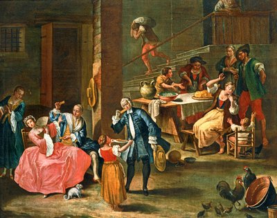 Le pique-nique à la campagne ... (peinture sur toile) - Pietro (circle of) Longhi