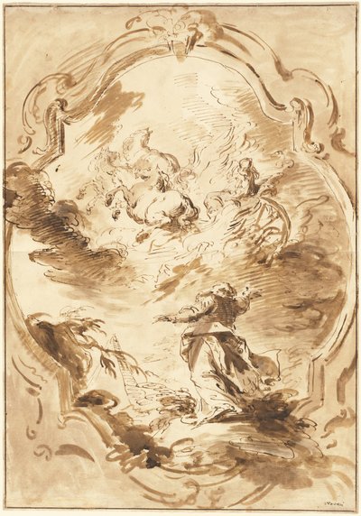 Élisée regardant Élie monter dans le char de feu - Pietro Antonio Novelli