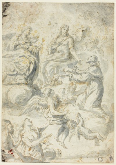 Saint Nicolas de Tolentino intercède auprès du Christ et de la Vierge pour les âmes des limbes - Pietro Antonio Novelli