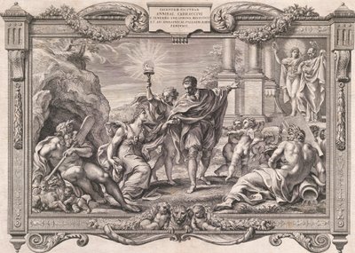 Annibale Carracci présente la peinture à Apollon et Minerve, 1674 - Pietro Aquila