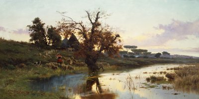 Troupeau au coucher du soleil - Pietro Barucci