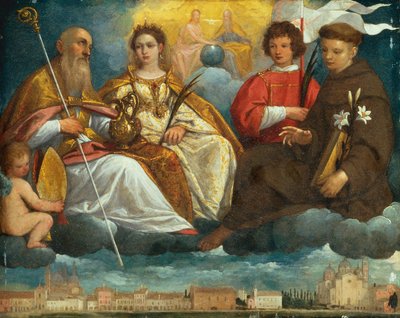 Saint Prosdocimus, Justina, Daniel et Antoine de Padoue en gloire avec vue du Prato Della Valle, Padoue - Pietro Damini