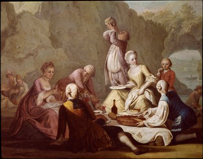 Scène de banquet à Posillipo (Pausilippe) Naples (détail) Peinture par Pietro Fabris 18ème siècle Museo Nazionale di San Martino Naples - Pietro Fabris