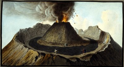 Le Vésuve en éruption. Cette gouache a été réalisée par Pierre Fabris, à la demande de Sir William Hamilton, ambassadeur anglais à Naples. Bibl. Braidense, Milan - Pietro Fabris