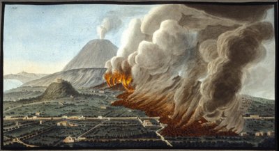 Le Vésuve en éruption. Cette gouache a été réalisée par Pierre Fabris, à la demande de Sir William Hamilton, ambassadeur anglais à Naples. Bibl. Braidense, Milan - Pietro Fabris