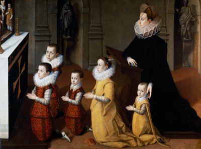 Portrait de Chiara Albini Petrozzani avec leurs enfants en prière - Pietro Facchetti
