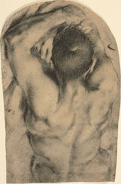 Homme nu allongé vu de dos, vers 1590 - Pietro Faccini