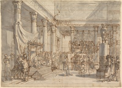 Timothée jouant de la lyre devant Alexandre et Thaïs dans la salle du palais de Persépolis - Pietro Fancelli