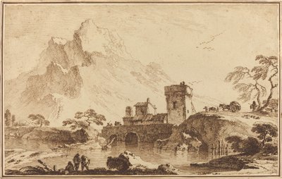 Pont fortifié contre des montagnes lointaines - Pietro Giacomo Palmieri