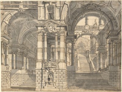 Fantaisie de cours magnifiques et loggias avec un escalier monumental - Pietro Gonzaga