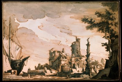Port maritime, décor de scène pour une pièce de théâtre, 1818 - Pietro Gonzaga