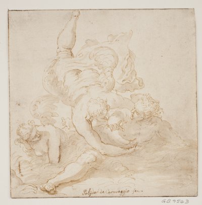 Deux anges portant un homme - Pietro Liberi