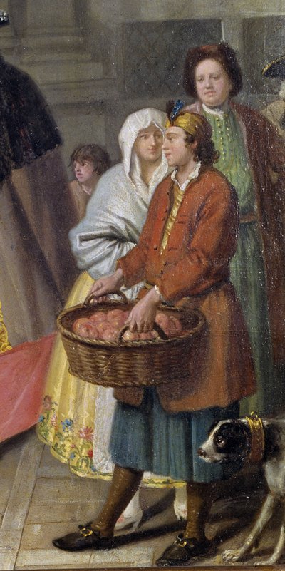 Conversation avec des masques ou le Vendeur de pommes (détail) - Pietro Longhi
