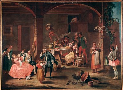La merenda in campagna (Le goûter à la campagne). Peinture de Pietro Longhi (1702-1785) vers 1750. Venise, Ca