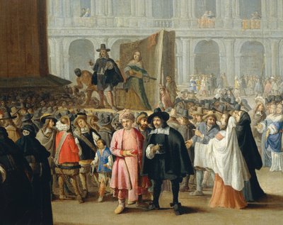 Représentation de comédiens pendant le carnaval sur la place Saint-Marc à Venise, de l