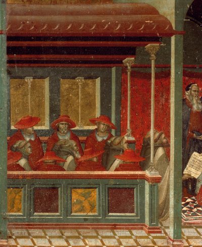 Honorius III approuvant la règle carmélite, (détail) de la prédelle du retable pour Carmine par Pietro Lorenzetti - Pietro Lorenzetti