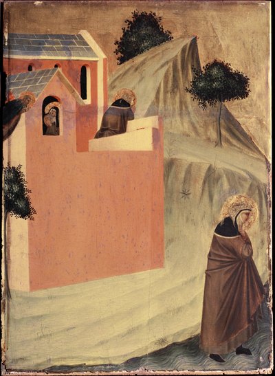 Le Saint quitte le couvent de Sainte Perpétue et traverse la rivière Lamone - Pietro Lorenzetti