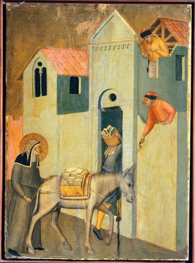 Le bienheureux va quémander les matériaux pour construire le monastère - Pietro Lorenzetti