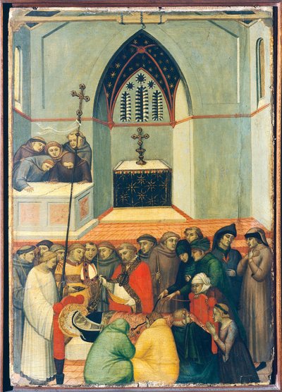Le corps exhumé du bienheureux est trouvé intact et frais, carreau sur retable de la Bienheureuse Humilité - Pietro Lorenzetti