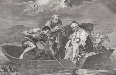La fuite en Égypte, avec la Sainte Famille dans un bateau, 1730-50 - Pietro Monaco