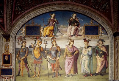 Allégories de la Force et de la Tempérance avec Six Héros Antiques - Pietro Perugino