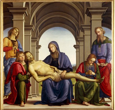 Pietà. Sont représentés autour du corps de Jésus-Christ : Saint Joseph d