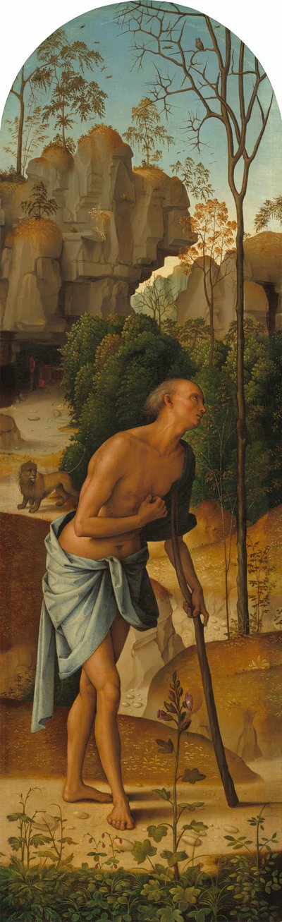 La Crucifixion avec la Vierge, Saint Jean, Saint Jérôme et Sainte Marie-Madeleine [panneau gauche] - Pietro Perugino