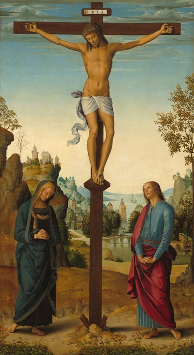 La Crucifixion avec la Vierge, Saint Jean, Saint Jérôme et Sainte Marie-Madeleine [panneau central] - Pietro Perugino