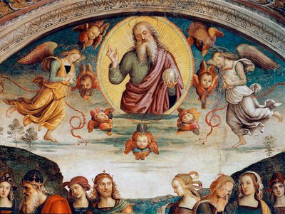 Le Seigneur entouré de prophéties et de sibylles (détail) représentant le Seigneur Tout-Puissant. Fresque de Pietro Vannucci dit il Perugino - Pietro Perugino
