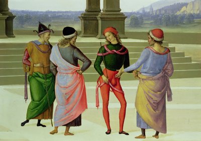 Le Mariage de la Vierge (détail de quatre hommes en conversation) - Pietro Perugino