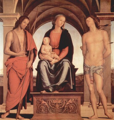 Madone trônante avec Saint Jean-Baptiste et Saint Sébastien - Pietro Perugino