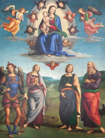 Vierge avec enfant en gloire avec des saints - Pietro Perugino