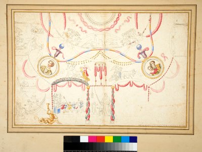 Un design pour un plafond avec mari et femme (bustes) dans le cercle central - Pietro Santi Bartoli
