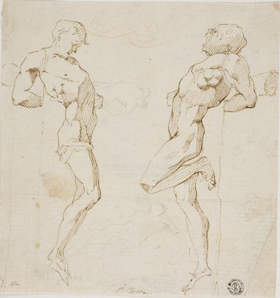 Études pour les voleurs sur la croix (recto), esquisse de figures (verso) - Pietro Testa