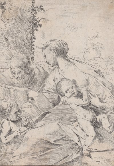 La Sainte Famille avec le petit Saint Jean tenant une pomme - Pietro Testa