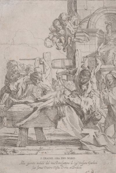 Le martyre de Saint Érasme qui est prostré ayant ses entrailles retirées, deux putti..., vers 1630 - Pietro Testa