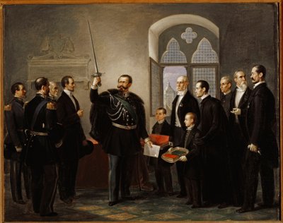 Vittorio Emanuele II de Savoie, à Pistoia, brandissant l